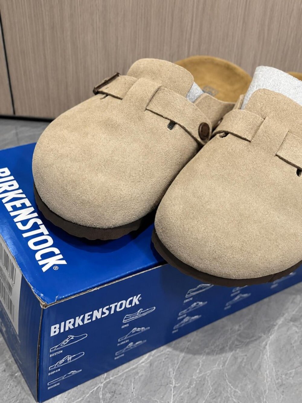 New-Birkenstock Boston-Taupe Soft Footbed Suede Clog Shoe